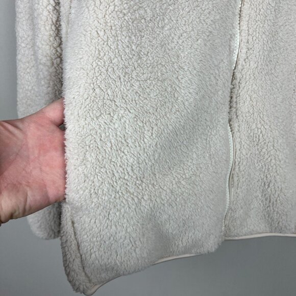 Uniqlo Fleece Sherpa Jacket Womens Medium Cream High Neck Full Zip Front Cozy M - Picture 4 of 13